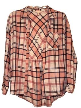 CozyPlaid Women's Pink Plaid Button-Up Blouse